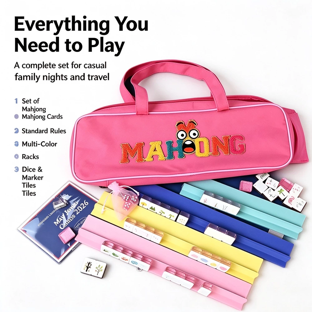 Pink Cartoon Emoji Mahjong Set