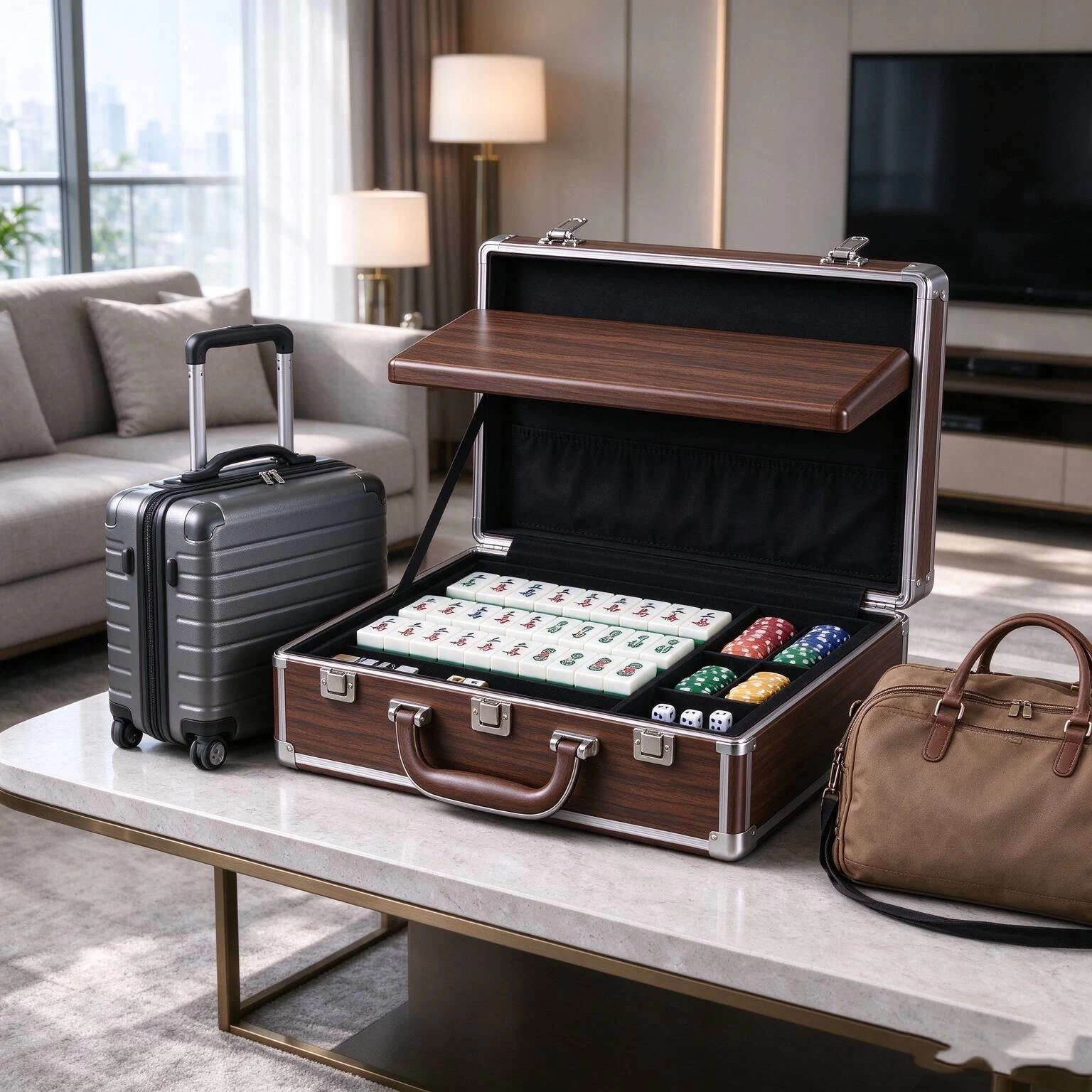 Mahjong Display & Travel Case with Wooden Finish - image 3