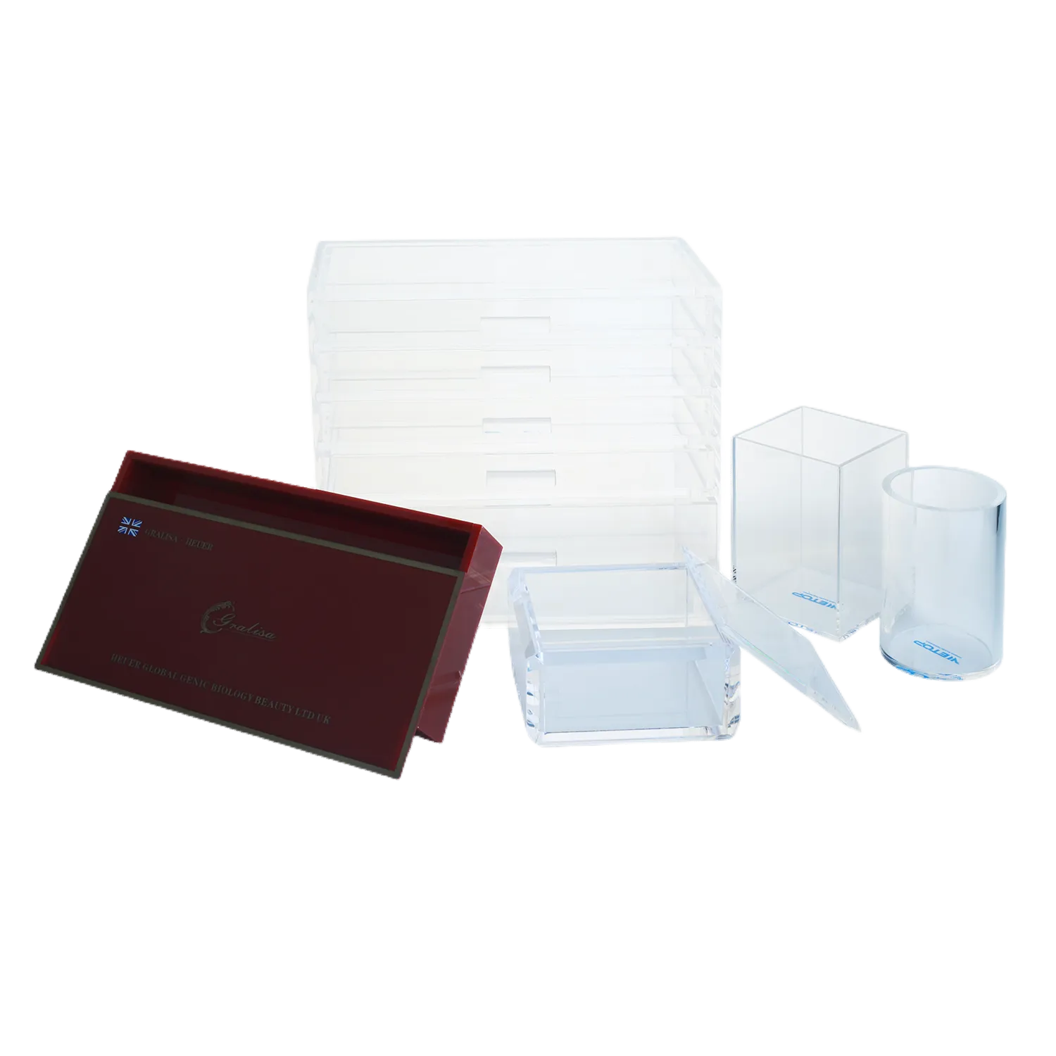 Custom acrylic mahjong tiles, cases and racks in a fabrication showcase