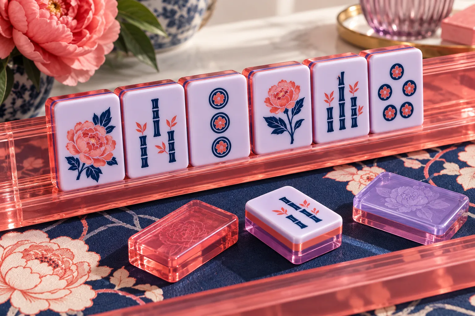 Custom acrylic mahjong tile sets in cast PMMA