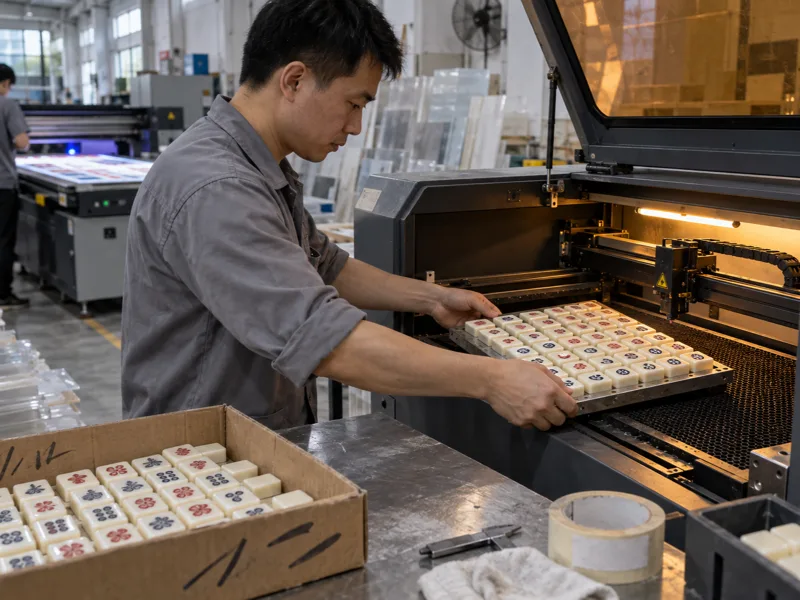 Four-layer laminated mahjong tile construction
